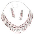 LinaJoy Silvertone Red and Clear Cubic Zirconia Jewelry Set
