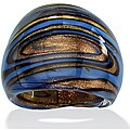 Blue, Black and Bronzetone Glass Dome Ring