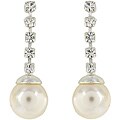 Roman Silvertone Faux Pearl and Crystal Dangle Earrings