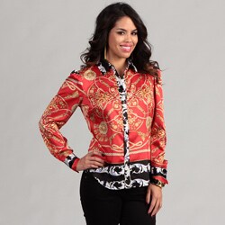 WDNY Women's Long Sleeve Button Front Print Blouse