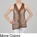 Katie Todd Women's Sleeveless Ribbon Crochet Mesh Ruffle Front Vest