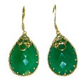 Gold over Silver Green Chalcedony Dangle Earrings