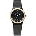 Skagen Women's Goldtone Twisted Topring Black Mesh Watch