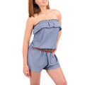 Stanzino Women's Blue Denim Ruffle Belted Romper