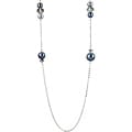 Roman Silvertone Blue Faux Pearl and Crystal Bead Station Necklace