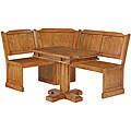 Distressed Oak Corner Bench and Pedestal Dining Table Set