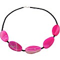 Sterling Silver Pink Agate and Black Agate Bead 20-inch Necklace