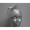 Swan Women's Silver Satin Organza Leave Fascinator Hat