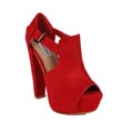 Neway by Beston 'Daisy-02' Women's Red Peep-toe Chunky High Heels