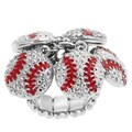 Journee Collection Stainless Steel Crystal Baseball Charm Stretch Ring