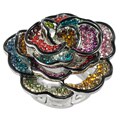 Journee Collection Stainless Steel Czech Crystal Flower Stretch Ring
