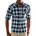 191 Unlimited Mens Blue Plaid Woven Shirt