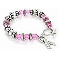 Stainless Steel Pink Crystal Breast Cancer Awareness Bracelet