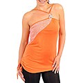 Stanzino Women's Plus-size Orange Jeweled Asymmetrical Halter Top