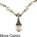 Sweet Romance Bronzetone or Silvertone Faux Pearl and Crystal Necklace