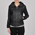 Montanaco Women's Black Faux Leather Jersey Knit Combo Jacket