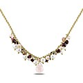 Gold/ Silver 12ct TGW Multi-gemstone and FW Pearl Necklace (5-5.5 mm)