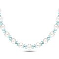 Silver 80ct TGW Aquamarine and FW Pearl 18-inch Necklace (9.5-10.5 mm)