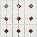 Somertile 11-1/2x11-1/2-in Matte White Cambridge with Maroon Dot Porcelain Tile (Case of 10)