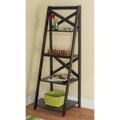 Black Wood X-back 4-tier Ladder Shelf