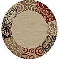 Patchwork Damask Border Beige Area Rug (5' 3 Round)
