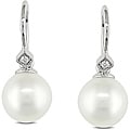 Miadora 14k White Gold Freshwater Pearl and Diamond Accent Earrings (7.5-8 mm)