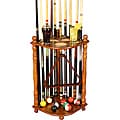 Hardwood Oak-finish Pool Cue Rack with Cup Holders and Ball Storage