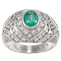 18k Gold Emerald and 2ct TDW Diamond Art Deco Estate Ring (H-I, SI1-SI2)