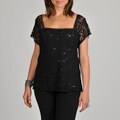 Onyx Nite Women's Plus Black Sequin Lace Top