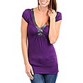 Stanzino Women's Purple Beaded Neckline Cap-sleeve Top