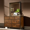 Birken Asymmetric Walnut Retro 7-drawer Dresser and Mirror