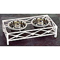 Antique White Criss Cross Pet Feeder Waterer Set