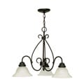 Castillo - 3 Light Chandelier - Textured Black Finish with Alabaster Swirl Glass