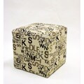 Square Ottoman in Modern Alpha Letters Fabric