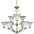 Delano 9 Light Chandelier Brushed Nickel with Grey Suede Glass