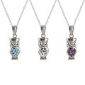Sunstone Sterling Silver Pave Crystal Owl Pendant Gemstone Necklace