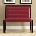 Burgundy Leather-Look Cappuccino Wood Bench