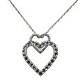 Sterling Silver Diamond and Created White Sapphire Double Heart Necklace