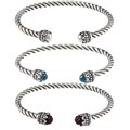 Sunstone Sterling Silver Glass Bead End Roped Cable Cuff Bracelet
