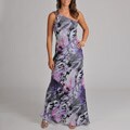 Cachet Women's One Shoulder With Beaded Detail Brush Stroke Printed Chiffon Gown