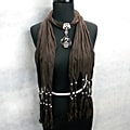 Fashion Jewelry Scarf Dark Brown with Smoky Topaz Pendant