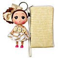 Unico 'Isabelle' Beige Leather Wristlet with Doll Keychain