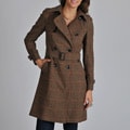 Vince Camuto Women"s Brown Plaid Trench Coat