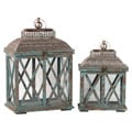 Wooden Lantern Set of Two Blue Antique Finish