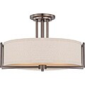 Gemini Bronze and Khaki Fabric Shade 3-Light Semi Flush Fixture