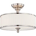 Candice Nickel and Flat Pleated White Shade 3-Light Semi Flush Fixture