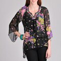 Sunny Leigh Women's Black Floral Embellished Blouse