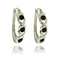 Finesque Silver Overlay Diamond Accent Black and White 'XO' Hoop Earrings