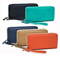 Dasein Faux Leather Dual Zip Compartment Wallet with Wristlet Strap