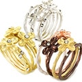 Metal Stackable Crystal Brushed Metal Flower Four-piece Ring Set